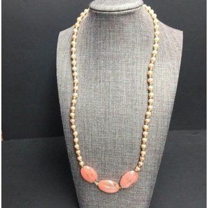 Pink Oval Swirl Necklace Pearl Gold Translucent Silver Retro BoHo